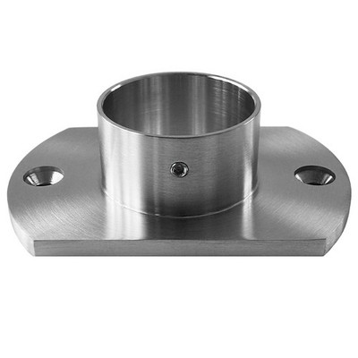 Edelstahl V2A Wand- und Bodenflansch oval für Ø42,4 mm mit 2 Befestigungslöchern