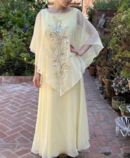 Vintage 70s Jack Bryan S/M Chiffon Dress Yellow