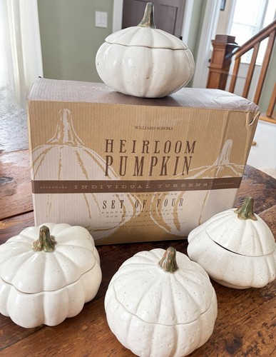 Set Of 4 VTG Williams-Sonoma Heirloom Pumpkin Covered Soup Tureens Ceramic Boxed