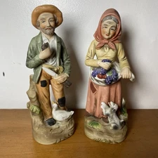 Homeco Home Interiors Porcelain Figurines 1417 Farmer And Wife Set Vintage
