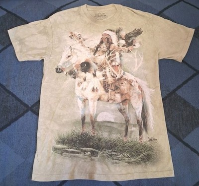 Tシャツ The Mountain Native American Eagle Horse Wolf T Shirt Adult Medium
