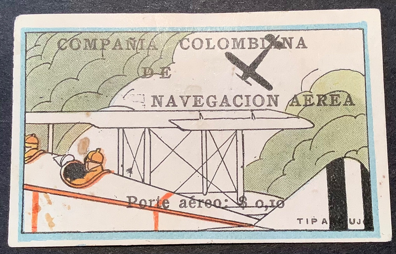 COLOMBIA Air Post 1920 10c "SCADTA"(Scott C7 12500$)THE RAREST UNUSED CCNA STAMP