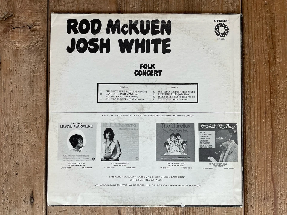 Rod McKuen / Josh White: Folk Concert vinyl LP NM 1977 Springboard SPB-4016 - Image 2 of 4