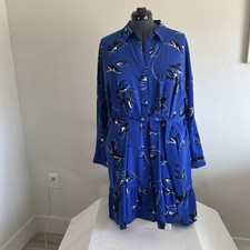 Nine West XXL Womens Button Down Shirt Dress Blue Ruffle Career Artsy Tunic