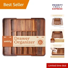 Eco-Friendly Acacia Wood Cutlery Tray – Expandable Drawer Organizer for Utensils