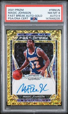 2021 Panini Prizm Fast Break Autographs Magic Johnson #FBMJN- 10/10 - PSA 8