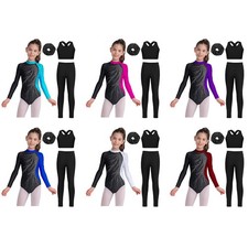 Girls Ballet Show 4Pcs/Set Ballroom Unitard Yoga Jumpsuit Shiny Rhinestones