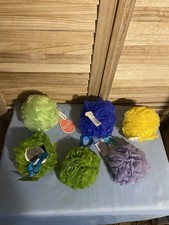 Lot Of 6 Bath Mesh Pouf Sponges 3 Razz Easy Grip Different Colors