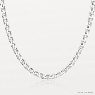 Sterling Silber RH-plattiert 4,0 mm D/C Flach Anker Panzerkette Halskette 18''-24''