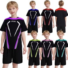 Kids Boys Set Tracksuit Suit Moisture-Wicking Outfit Sportswear Short Sleeve