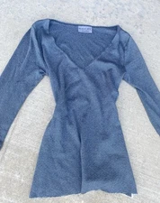 Vintage 00’s Michael Stars Blue Baby Tee Womens 90s V-Neck 3/4 Sleeve Coquette