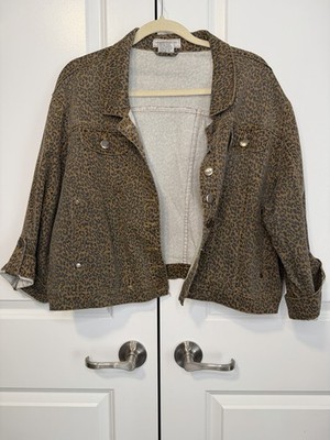 Jamie Nicole Collection Leopard Print Denim Jacket Women s Size 24  Stretch