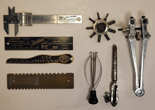 Vintage Watchmaker Tool & Gauge Lot - Swartchild V.T. F. SUC Crystal Hand Tools