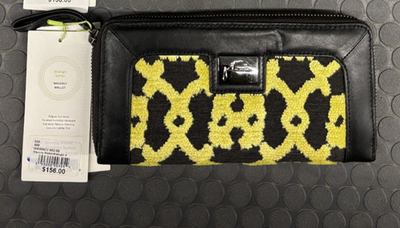 #ad #ad NWT Rare black and yellow Petunia genuine leather trim zipper “Waverly” wallet $49.99
