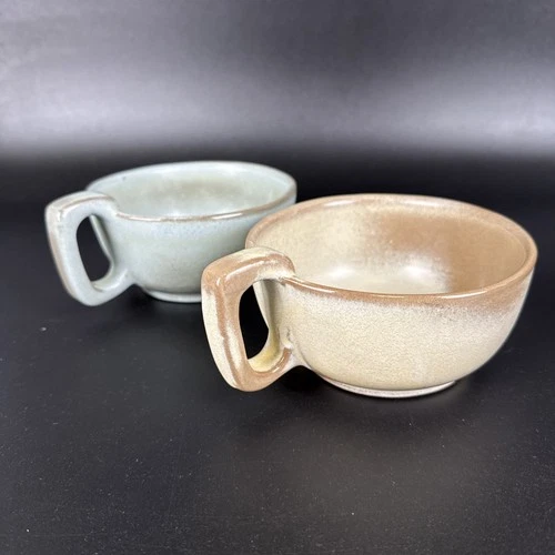 Set of 2 Frankoma Pottery 4SC Square Handle Lazy Bones Soup Coffee Mug Cup