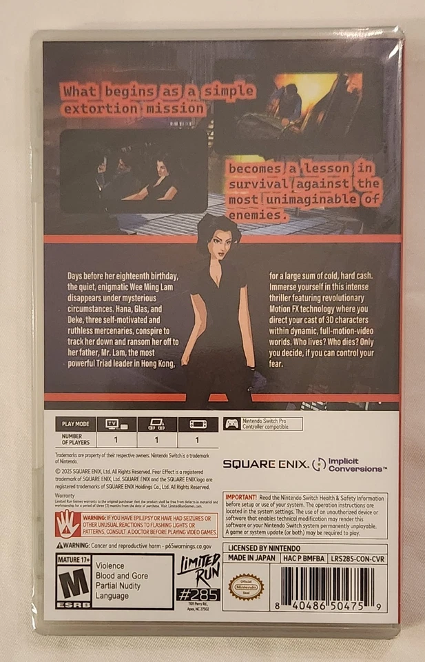 Fear Effect (Nintendo Switch) Limited Run Games 10th Anniversary Variant Cover - Image 2 of 2