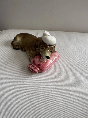 Vintage Japan Pottery Dachshund dog ice bottle on head,hot water bottle figure