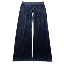 Vintage Juicy Couture Women's Navy Velour Flare Track Pant Loungewear Y2K Size L