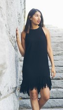 Banana Republic Women's Size 4 Black Sleeveless Dress Fringe Hem Flapper Crew