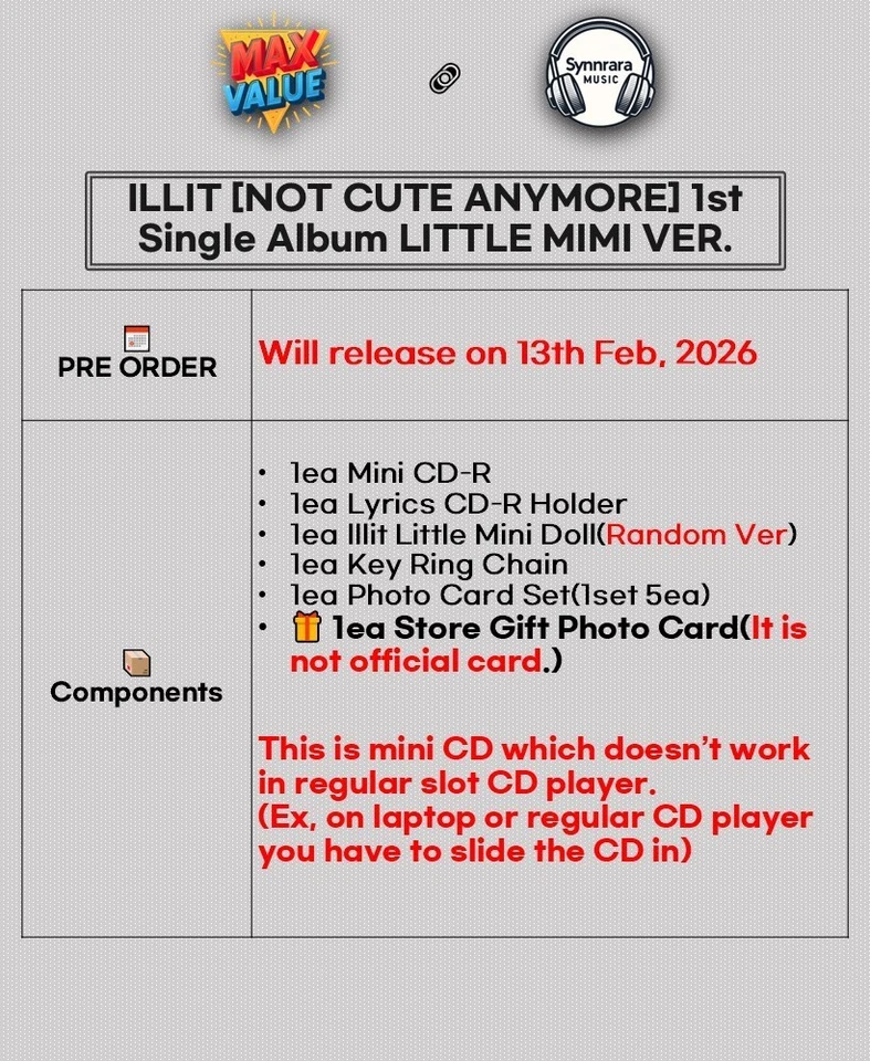ILLIT NOT CUTE ANYMORE 1st Single Album LITTLE MIMI Ver/Doll+Key Ring+5Card+GIFT - Image 2 of 4