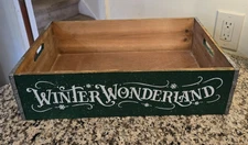 CHRISTMAS WINTER WONDERLAND DECORATIVE WOOD BOX CRATE USED