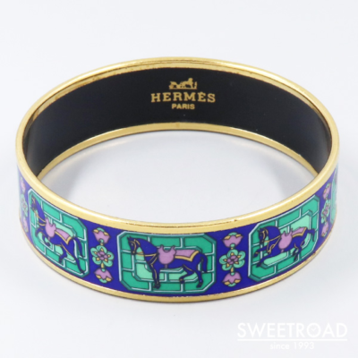HERMES Enamel GM Cloisonné Bracelet Horse Bangle Multicolor  display picture 1