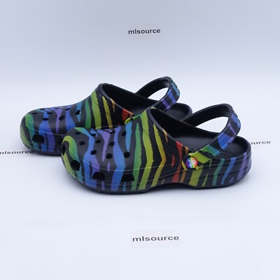 Size Women's Crocs Classic Animal Print Clogs 207344-0C4 Zebra Rainbow 