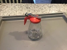 Vintage Medco Products MID CENTURY DINER Red Plastic Top Glass Syrup Dispenser