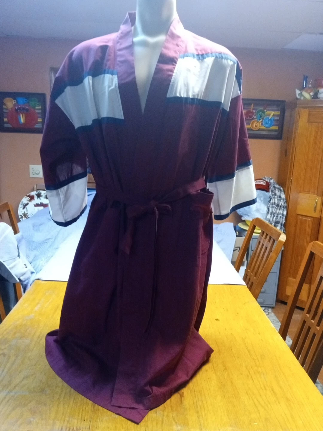 Vintage CHRISTIAN DIOR Monsieur Logo One Size Burgundy Belted Robe Lightweight