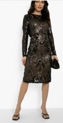 New boohoo DAMASK SEQUIN COWL BACK MIDI PARTY Formal DRESS Size US 6 | eBay