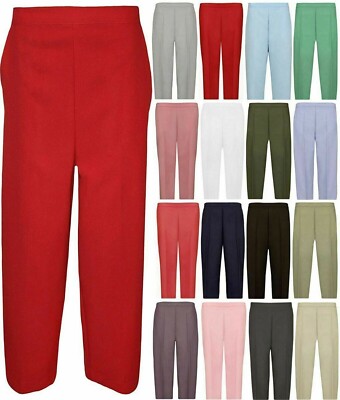 Damen 3/4 Länge Stretch Gummibund Hose Damen Capri Cropped Hose