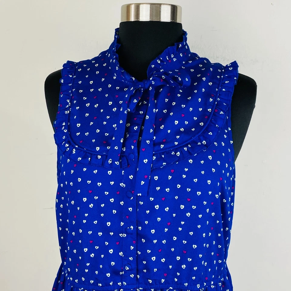 Vestido I Love H81 Feminino M Azul com Estampa de Coração Decote Plissado Babador Babado Bainha - Imagem 2 de 4