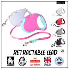 Truelove Retractable Dog Lead Durable Hands-Free Orange Pink Grey White Black UK