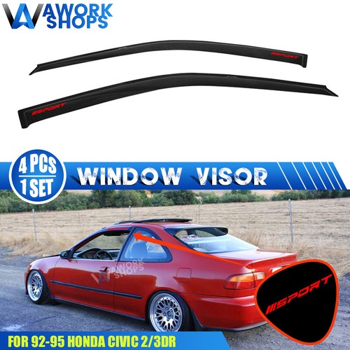 For 96-00 Honda Civic 2DR Coupe Mugen Style Wavy Window Visor + Rear Roof Visor