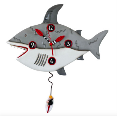Great White Shark Clock Moving Surfer Pendulum Beach New 2022 Surf At Own Risk
