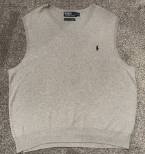 Vintage Polo Ralph Lauren Mens Size XL Pima Cotton Gray V-neck Sweater Vest