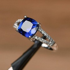 blue sapphire ring cushion cut engagement ring 925 silver promise ring for women