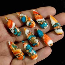 SPINY OYSTER COPPER TURQUOISE CABOCHON LONG PEAR SHAPE LOOSE GEMSTONE