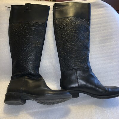 Karl Lagerfeld Paris Women s Black Leather Embossed Roses Tall Boots SZ.6.5Maine