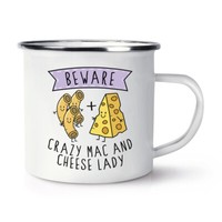 Beware VerrüCkte Mac Und KäSe Damen Emaille Becher Tasse Lustiger Witz Essen