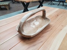 Schale Obstschale Teak mit Griff 40cm Handgefertigt Tisch Deko Geschenk Unikat