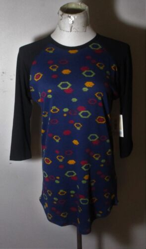 Women's LULAROE Blue Black "Randy" 3/4 Sleeve Tunic Top Size S NWT