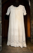 Antique Victorian 2-Piece Long Chrocheted Hearts Christening Baptism Gown