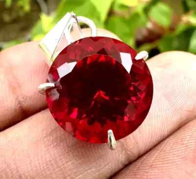 Natural 50 Ct Round Cut Red Ruby Pendant AGL Certified Gemstone