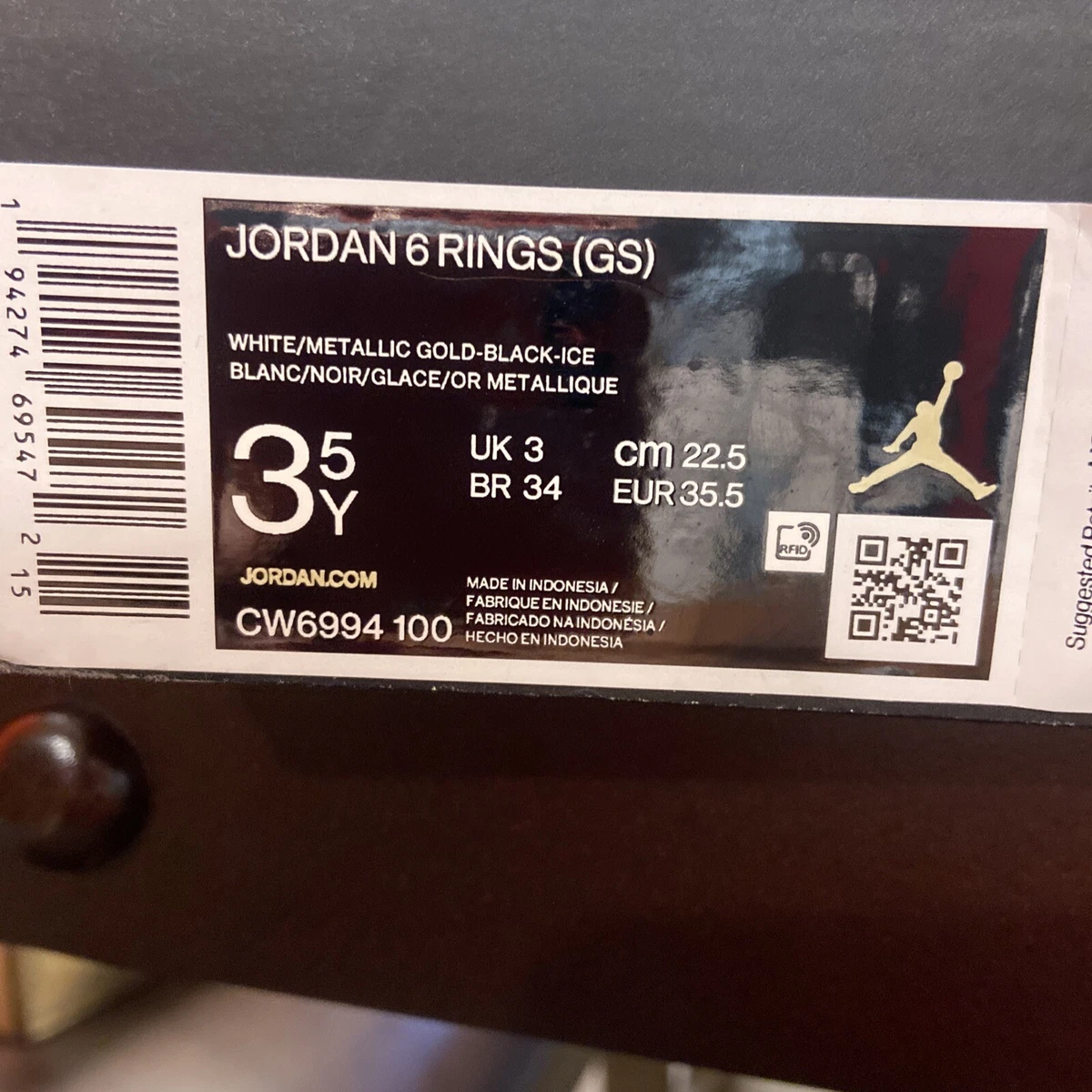 Nike Air Jordan 6 RINGS (GS) Size 3.5y Concord Retro 323419-152 A | eBay