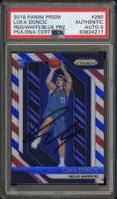 2018 Panini Prizm #280 Luka Doncic Signed Red/White/Blue Rookie PSA/DNA AUTO 9