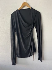 SKIMS Cloud Long Sleeve Asymmetric Top LS-LST-8401W Onyx Sz Medium 