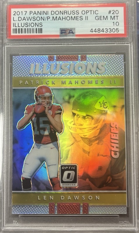 2017 Donruss Optic Illusions Patrick Mahomes II, Len Dawson Rookie PSA 10