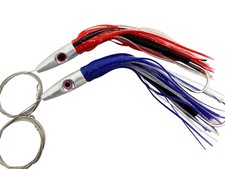 2 Pack High Speed ​​Skirted Wahoo & Tuna Lures Rigged 6ft 150lb Leader Line + Ba