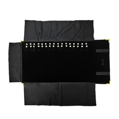 Portable Jewelry Roll Metal Coner Bag Necklace Chain Braclet Black Velvet Travel